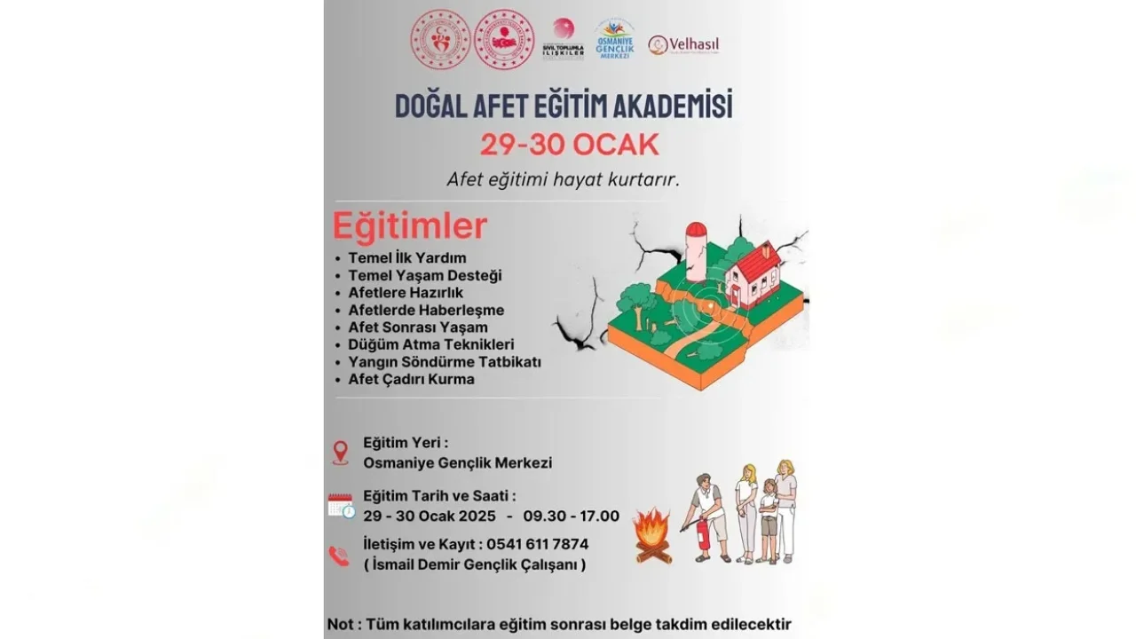 Gençlik Merkezi, 29-30 Ocak'ta Doğal Afet Eğitim Akademisi Düzenliyor