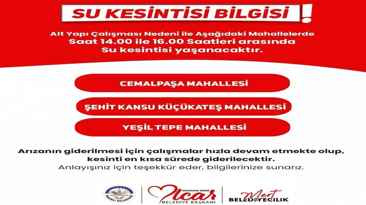 Kadirli’de 3 Mahallede Su Kesintisi Uyarısı