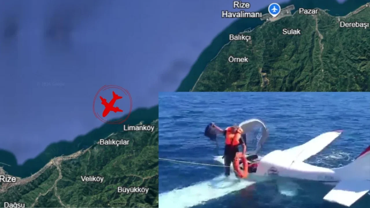 Rize açıklarında denize inen uçaktaki 2 kişiyi kurtardı