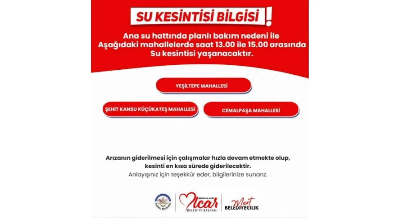 Kadirli’de 22 Mayıs’ta Bazı Mahallelerde Su Kesintisi Kadirli’de 22 Mayıs’ta Bazı Mahallelerde Su Kesintisi