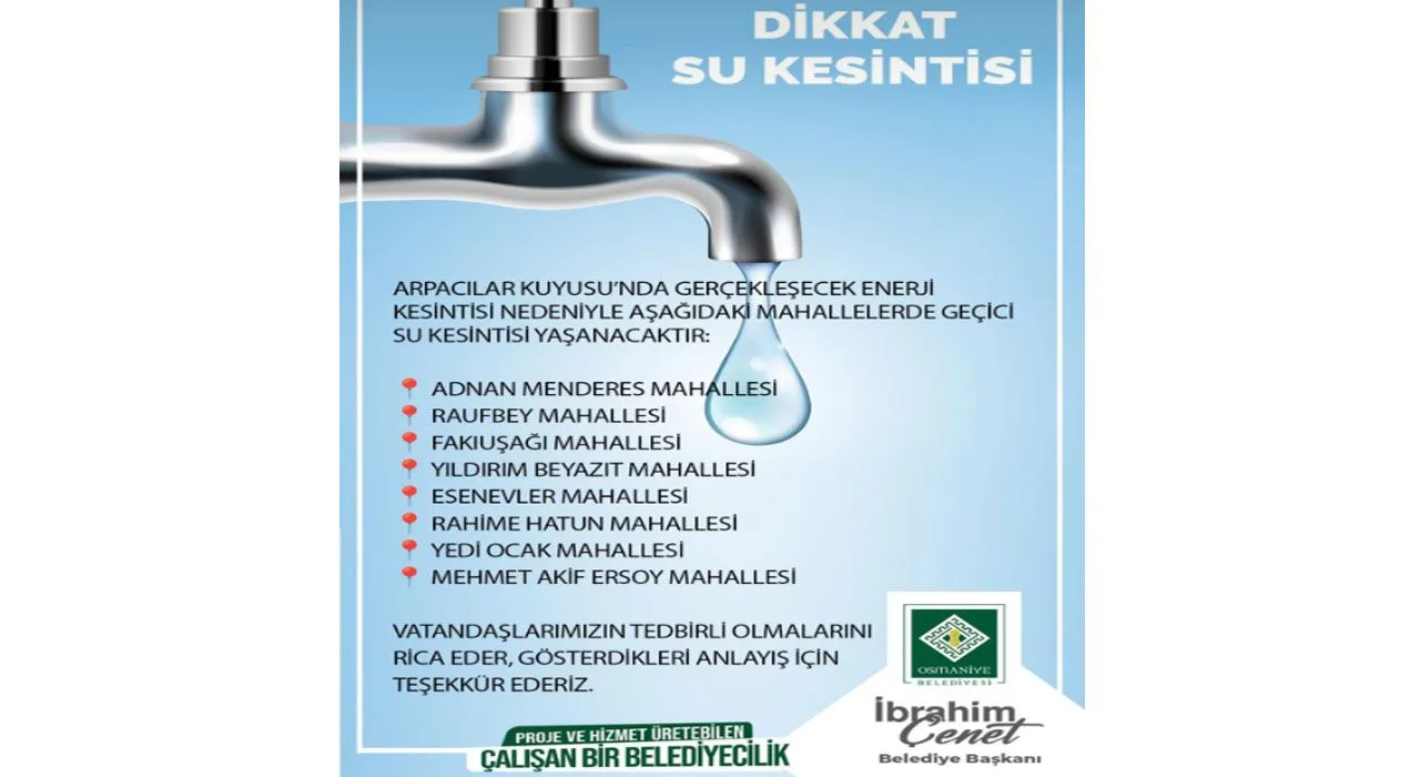Osmaniye Belediyesi Su Kesintisi İçin Uyarı Yaptı 98868B4B 3973 4031 82D7 Cb4A72Dad112